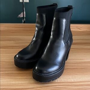 Madden Girl Kraze Boot - Black Platform Leather Ankle Boots